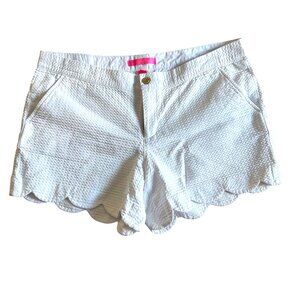 Lilly Pulitzer Women's Size 12 White Scallop Hem Casual Shorts Cotton Textured
